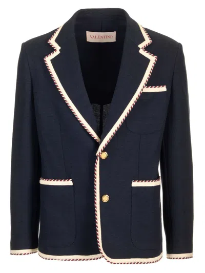 Valentino Single-breasted Jacket In Cotton Jersey Jackets Blue
