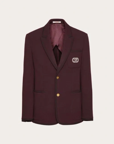 Valentino Single-breasted Jacket In Lana Stretch With Vlogo Signature Patch In Maroon