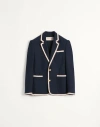 Valentino Blue Jersey Blazer With Torchon Piping In Navy