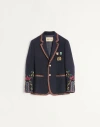 Valentino Single-breasted Linen Jacket With Beaded Embroidery And Patches In Black