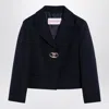 Valentino Single-breasted Navy Wool Crop Jacket In Blue