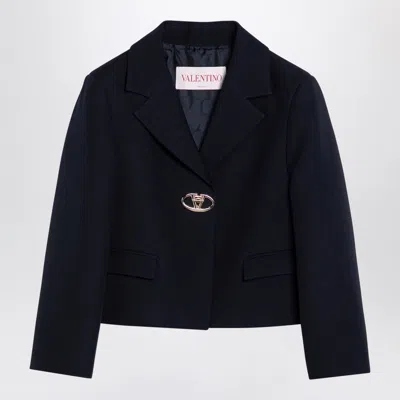 VALENTINO SINGLE-BREASTED NAVY WOOL CROP JACKET