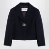 Valentino Single-breasted Navy Wool Crop Jacket In Black