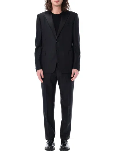 Valentino Single Breasted Peaked Lapel Smoking Suit For Men In Black