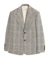 Valentino Single-breasted Wool Blend Jacket With Check Pattern In Grey