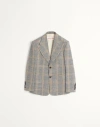 Valentino Single-breasted Wool Blend Jacket With Check Pattern In Grey