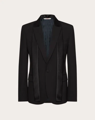 Valentino Single-breasted Wool Jacket With Scarf Collar In Black