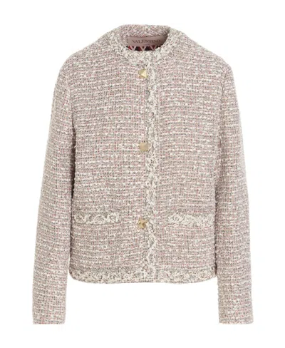 Valentino Single-breasted Tweed Jacket In Gold