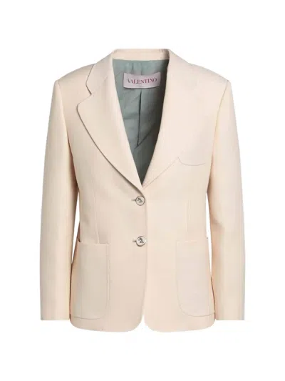 Valentino Single-breasted Wool-blend Blazer In Neutral