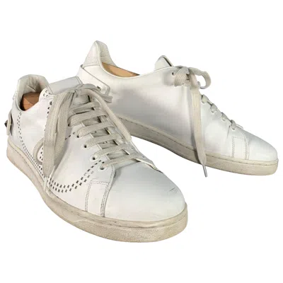 Pre-owned Valentino Garavani Valentino Size 10 White Perforated Leather Lace-up Sneakers