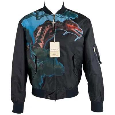 Pre-owned Valentino Size 36 Navy Graphic Bomber Jacket In Blue