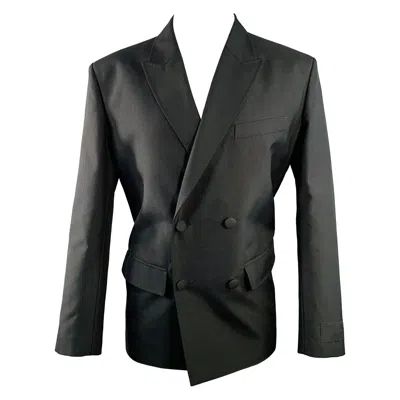 Pre-owned Valentino Size 38 Black Polyester Double Breasted Peak Lapel Sport Coat