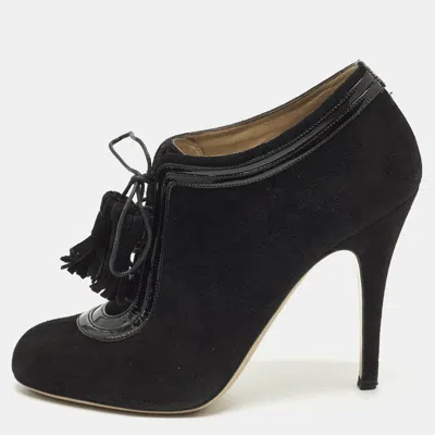 Pre-owned Valentino Garavani Size 38 Black Suede Lace Up Ankle Booties