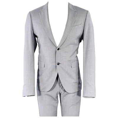 Pre-owned Valentino Size 38 Blue Grey Plaid Wool Notch Lapel Suit In Gray