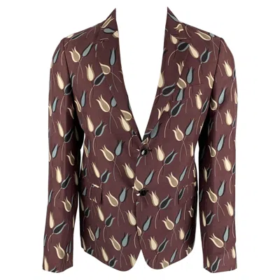 Pre-owned Valentino Size 38 Purple & Grey Floral Silk Notch Lapel Sport Coat