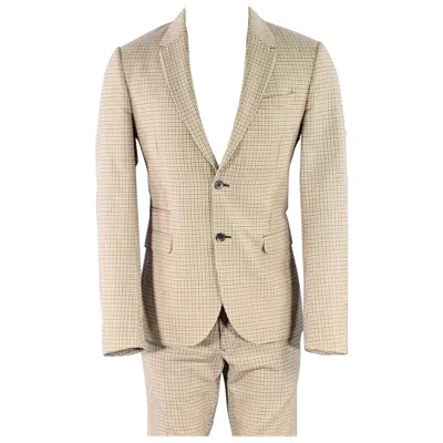 Pre-owned Valentino Size 38 Tan Black White Plaid Wool Notch Lapel Suit