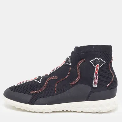 Pre-owned Valentino Garavani Size 38.5 Black/pink Knit Fabric High Top Sneakers