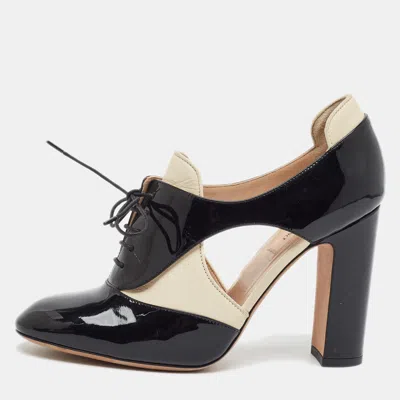 Pre-owned Valentino Garavani Size 39 Black Cut Out Leather And Patent Leather Booties