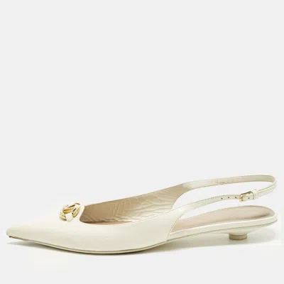 Pre-owned Valentino Garavani Size 39 Off White Leather Vlogo Slingback Flats