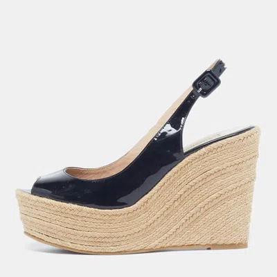 Pre-owned Valentino Garavani Size 40 Black Patent Leather Espadrille Wedge Sandals