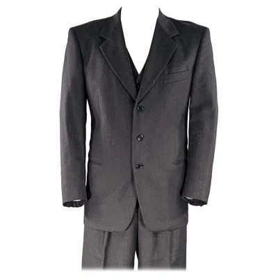 Pre-owned Valentino Size 43 Regular Grey Charcoal Virgin Wool Notch Lapel Suit In Gray