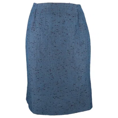 Pre-owned Valentino Size 6 Blue Viscose Blend Textured Pencil Skirt