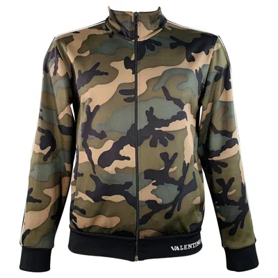Pre-owned Valentino Size L Black Green Camo Polyamide Cotton Zip Up Sweatshirt