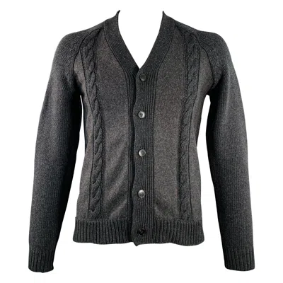 Pre-owned Valentino Size Xl Charcoal Grey Cable Knit Virgin Wool Cashmere Cardigan In Gray