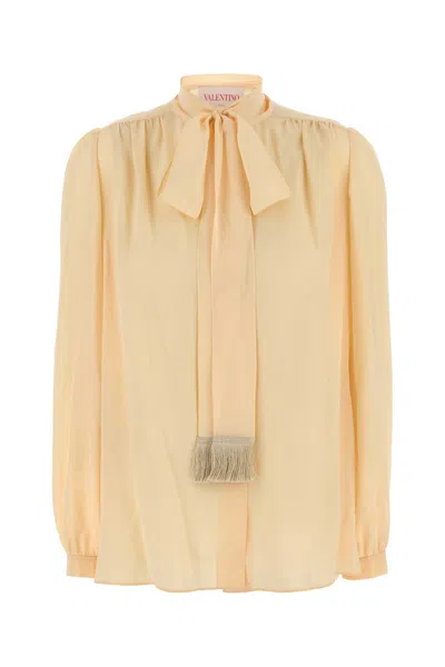 Valentino Bow Detail Sheer Fabric Long Sleeves In Pink