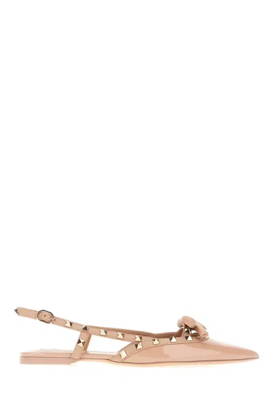 Valentino Garavani Rockstud Bow Slingback Baller In Neutrals