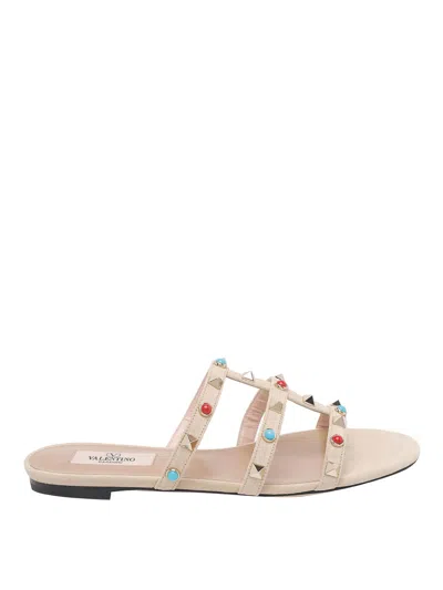 Valentino Garavani Skin Rockstud Slide Sandals In Neutral