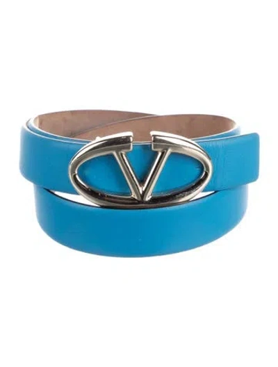 Pre-owned Valentino Garavani Skinny Leather Belt In Blue