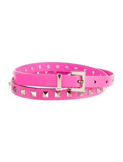 Pre-owned Valentino Garavani Skinny Leather Belt W/ Tags In Pink