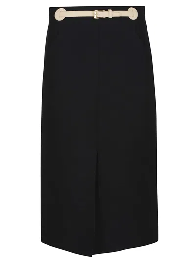 VALENTINO SKIRT - WITH LEATHER DETAILS SOLID CREPE COUTURE
