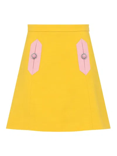 Valentino Wool And Silk Mini Skirt In Yellow