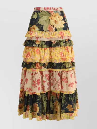 VALENTINO SKIRT FLOUNCE FLORAL PATTERN