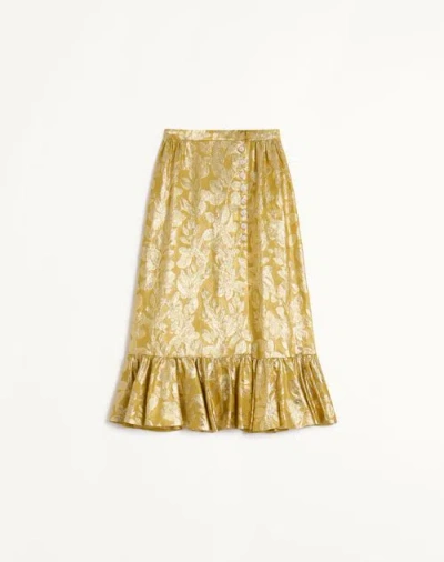 Valentino Silk-blend Floral-embroidered Midi Skirt In Ochre