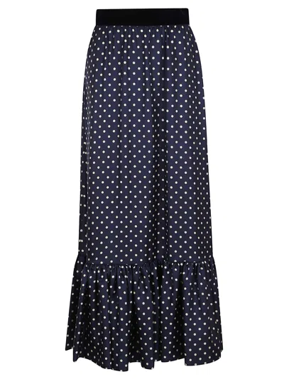Valentino Womens Navy Betulla Polka Dot Ruffle Silk Midi Skirt In Blue