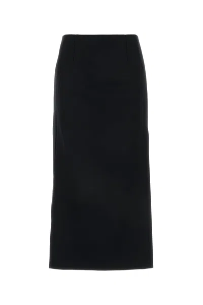 Valentino Virgin Wool Longuette Skirt With Slits And Silk Lining In Black