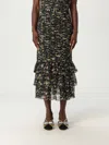 Valentino Ruched Flower Print Midi Skirt With Ruffle Hem