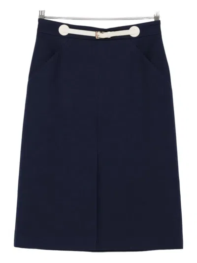 Valentino Garavani Women Skirt With Leather Details In Blue