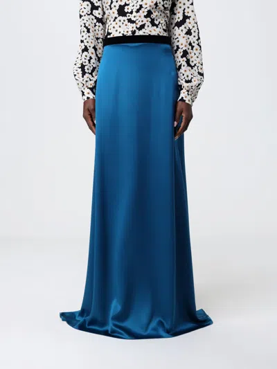 Valentino Velvet-trimmed Satin-crepe Maxi Skirt In Blue