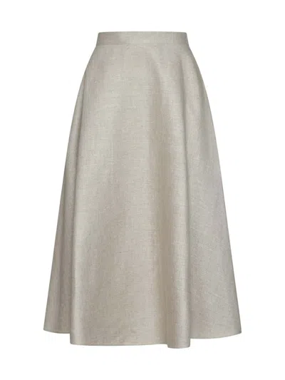 Valentino Linen Midi Skirt In Beige Gravel