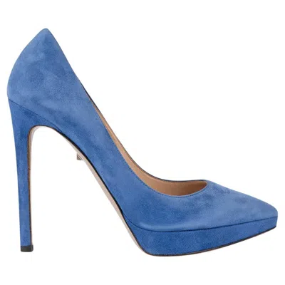Pre-owned Valentino Garavani Valentino Sky Blue Suede Platform Pumps Shoes 37