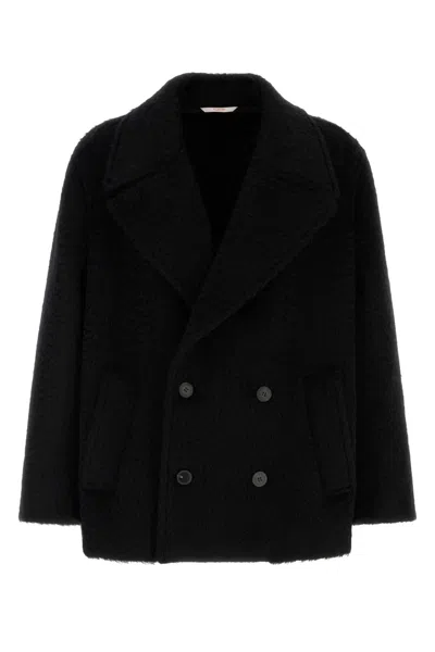 Valentino Dropped Shoulder Wool Blend Coat In Black