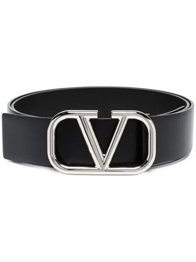 Valentino Garavani Sleek Black Buckle Belt For Men In Nero/nero