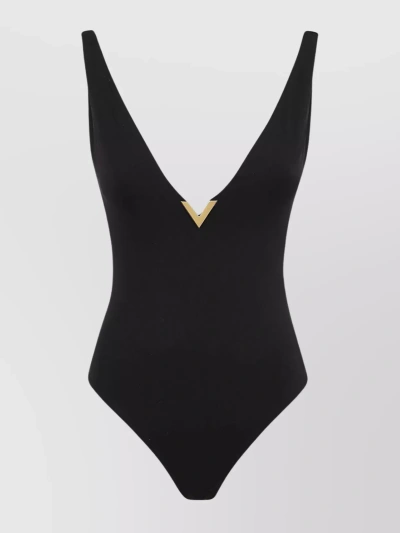 Valentino Sleeveless Deep V-neck High-leg Swimsuit In Black