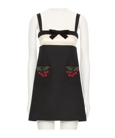 VALENTINO EMBROIDERED CREPE COUTURE SHORT DRESS