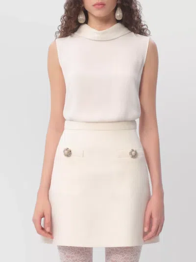 Valentino Sleeveless High-neck Silk Top With Embellished Buttons In White