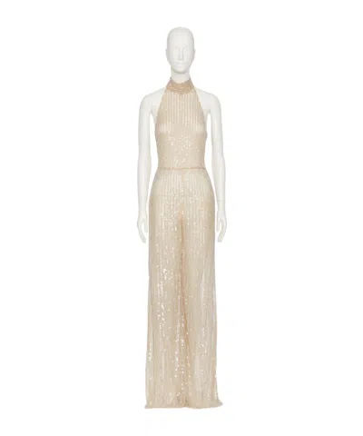 Valentino Sleeveless Jumpsuit In Praline/silver